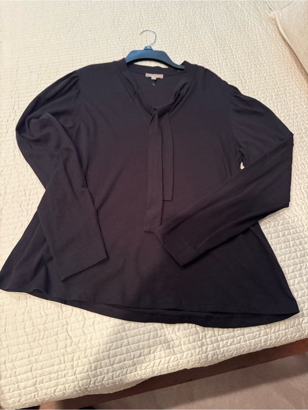 Classic Long-Sleeve Tie-Neck Top - Black by Lila P